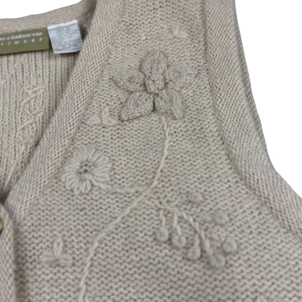 Vintage Liz Claiborne Lizwear Shetland Wool Sweater Vest M Floral Embroidered - Picture 5 of 9